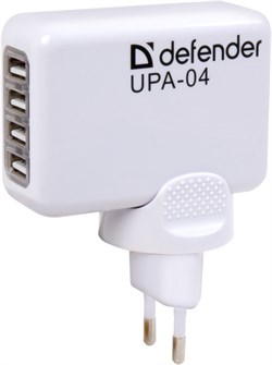 (1005275) Сетевой адаптер Defender UPA-04 -4 порта USB,5V/2.1А 83521 - фото 10638