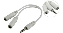 (110976)  Переходник  аудио mini Jack 3.5mm (M) -> 2 х mini Jack 3.5 (F),  5bites (AA-3MF2-02WH), 0.2 м, белый - фото 12518