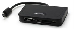 (1007355) Хаб USB + CARD READER CROWN CMCR-B13 (OTG картридер + хаб для планшетов и смартфонов с microUSB) - фото 13681