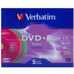 (1008311) Диск DVD+R Verbatim 4.7Gb 16x Slim case Color (43556)