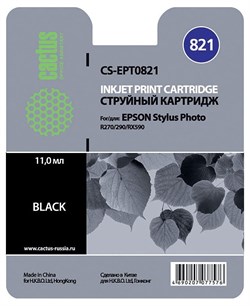 (3330238)  Картридж струйный CACTUS CS-EPT0821 черный для принтеров Epson Stylus Photo R270/ 290/ RX590, 300 стр., 11 мл. - фото 16494