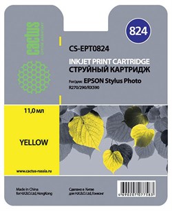 (3330241) Картридж струйный CACTUS CS-EPT0824 желтый для принтеров Epson Stylus Photo R270/ 290/ RX590, 460 стр., 11 мл. - фото 16495
