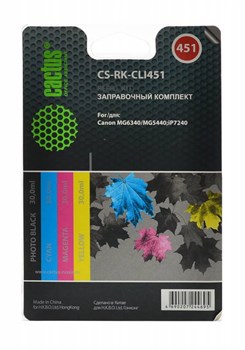(1004540) Заправочный набор Cactus CS-RK-CLI451 цветной (4x30мл) Canon MG 6340/5440/IP7240 - фото 16645