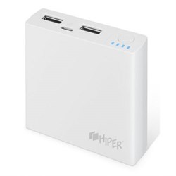 (1008865) Мобильный аккумулятор Hiper PowerBank RP5000 Li-Ion 5000mAh 2.1A+1A белый 2xUSB