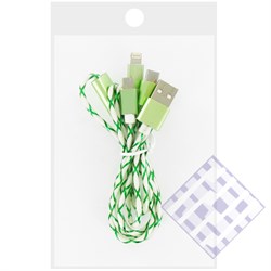 (1009352) USB кабель 3в1 (iPhone 5 / micro USB / Type-C) 0.9м, зеленый, техупаковка - фото 17893