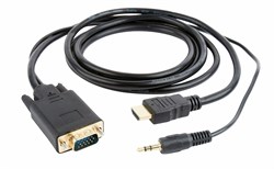 (1011995) Кабель HDMI-VGA Cablexpert A-HDMI-VGA-03-10, 19M/15M + 3.5Jack, 3м, черный, позол.разъемы, пакет - фото 20608