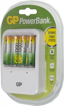 (1012125) Аккумулятор + зарядное устройство GP PowerBank PB420GS130 AA NiMH 1300mAh (4шт) - фото 20658