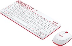 (1011900) Клавиатура Logitech с мышью, беспроводной комплект MK240 White, белый с красным рисунком (клавиатура + мышь) - фото 20701