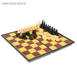 Настольная игра набор 2 в 1 "Баталия": шашки, шахматы,  доска пластик 16.5х16.5см 536139 - фото 23425