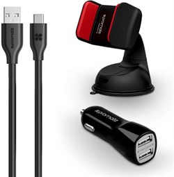 (1014412) АЗУ Promate AutoKit-HM 2 USB port, 3.1A + кабель Type-C + универсальный автодержатель (black) - фото 24925