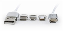 (1016071) Кабель магнитный USB 2.0 Cablexpert CC-USB2-AMLM31-1M, AM/TypeC - microBM 5P - iPhone lightning, комбо кабель, 1м, алюминиевые разъемы, коробка - фото 27801