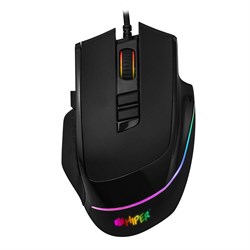 (1021783) Игровая мышь HIPER Quantum QM-1 чёрная (USB, 10 кнопок, 7200 dpi, сменные панели, RGB подсветка) - фото 32230