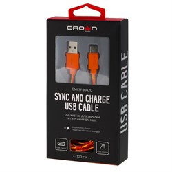 (1022481) Кабель Crown USB - USB Type-C CMCU-3042C orange; круглый; в тканевой оплётке; коннекторы ПВХ; ток 2А; 100 см; цвет оранжевый - фото 32627