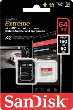 (1025638) Флеш карта microSDXC 64Gb Class10 Sandisk SDSQXA2-064G-GN6MA Extreme + adapter - фото 34426