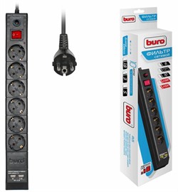 (1025811) Сетевой фильтр Buro BU-SP3_USB_2A-B 3м (6 розеток) черный (коробка) - фото 34528