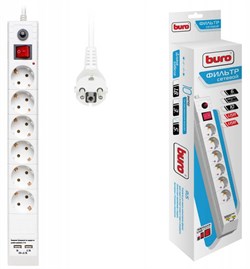 (1025814) Сетевой фильтр Buro BU-SP5_USB_2A-W 5м (6 розеток) белый (коробка) - фото 34531