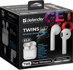 (1026561) Беспроводная гарнитура Twins 637 белый,TWS, Bluetooth DEFENDER - фото 34937
