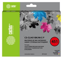 (1026922) Картридж струйный Cactus CS-CLI451BK/M/C/Y черный/голубой/желтый/пурпурный набор (40.8мл) для Canon - фото 35230