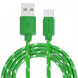 (1023740) Кабель Crown USB - USB Type-C CMCU-3042C green; круглый; в тканевой оплётке; коннекторы ПВХ; ток 2А; 100 см; цвет злёный - фото 35756