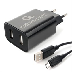 (1028604) Адаптер питания Cablexpert MP3A-PC-35 USB 2 порта, 2.4A, черный + кабель 1м micro - фото 37995