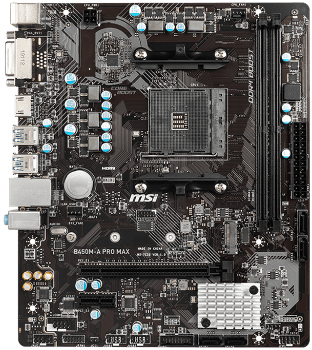 (1029204) Материнская плата MSI B450M-A PRO MAX Soc-AM4 AMD B450 2xDDR4 mATX AC`97 8ch(7.1) GbLAN RAID+DVI+HDM - фото 39094