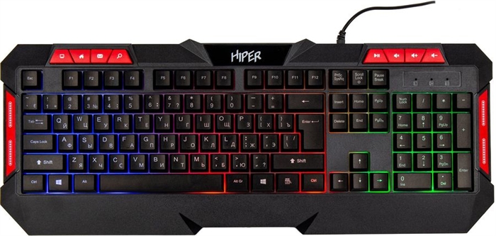 (1030060) Игровая клавиатура HIPER KG401 Inspire Мебранная, 104к, кабель 1.5м, подсветка, USB - фото 39607