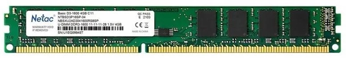 (1030337) Память DDR3 DIMM 4Gb PC12800, 1600Mhz, Netac NTBSD3P16SP-04  C11 - фото 40270