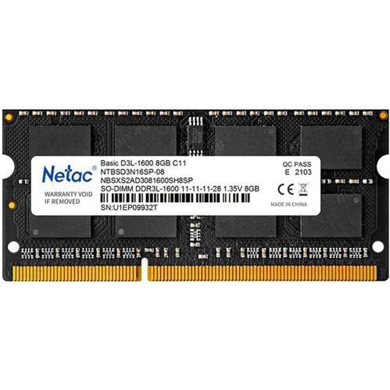 (1030341) Память SO-DIMM DDR3L DIMM 8Gb PC12800, 1600Mhz, Netac NTBSD3N16SP-08  C11 - фото 40277