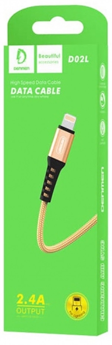(1030509) USB кабель Denmen D02L на Lightning 2.4A 1м золотистый - фото 40560