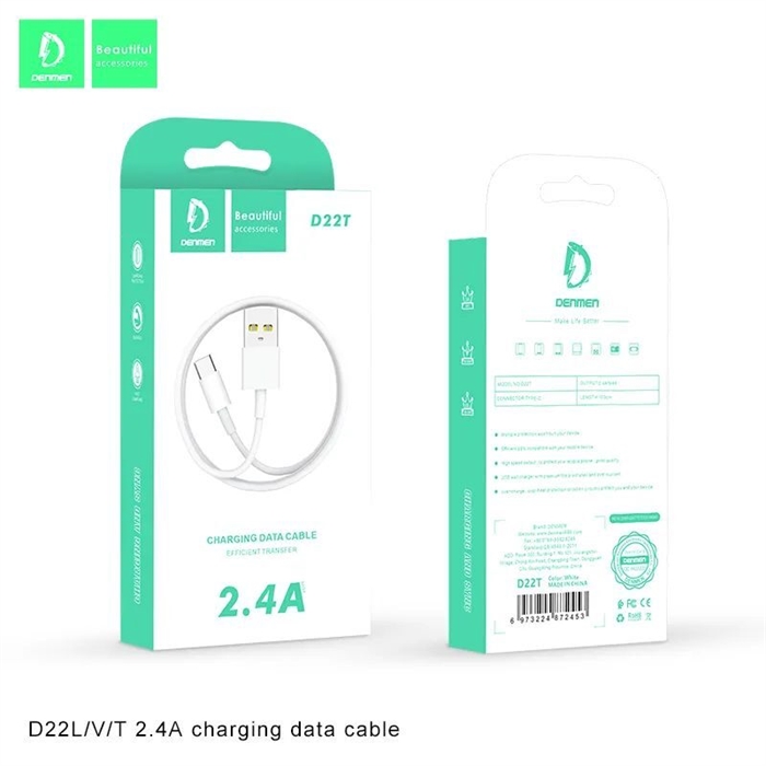 (1032135) USB кабель Denmen D22T на Type-C 2.4A 1м белый - фото 42814