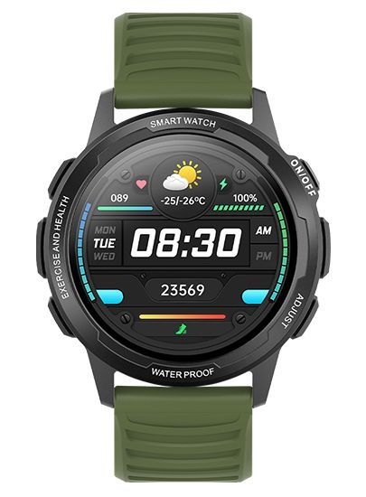 (1032310) Смарт-часы  BQ Watch 1.3 Black+Dark Green Wristband (Сенсорный 1.32", LCD, 360 х 360, Акселерометр, Измерение пульса, Отслеживание сна, монитор сердечного ритма, шагомера. Совместимость: Android 5.0, iOS 8.0 и выше, Вибровызов, Уведомление, - фото 42955