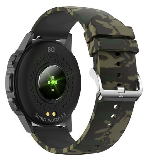 (1032309) Смарт-часы  BQ Watch 1.3 Black+Cammo Wristband (Сенсорный 1.32", LCD, 360 х 360, Акселерометр, Измерение пульса, Отслеживание сна, монитор сердечного ритма, шагомера. Совместимость: Android 5.0, iOS 8.0 и выше, Вибровызов, Уведомление, Буди - фото 42978