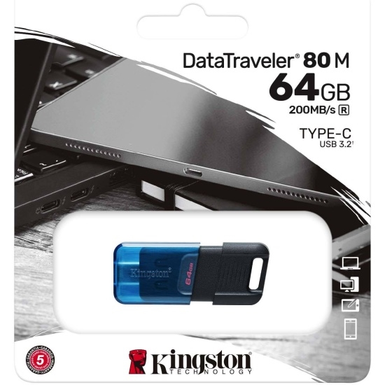 (1033045) Флеш Диск Kingston 64Gb DataTraveler 80 M DT80M/64GB USB3.2 черный - фото 43605