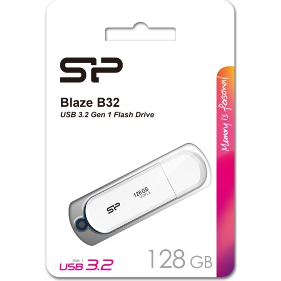 (1033605) Флеш Диск Silicon Power 128Gb Blaze B32 SP128GBUF3B32V1W USB3.2 белый/синий - фото 44266