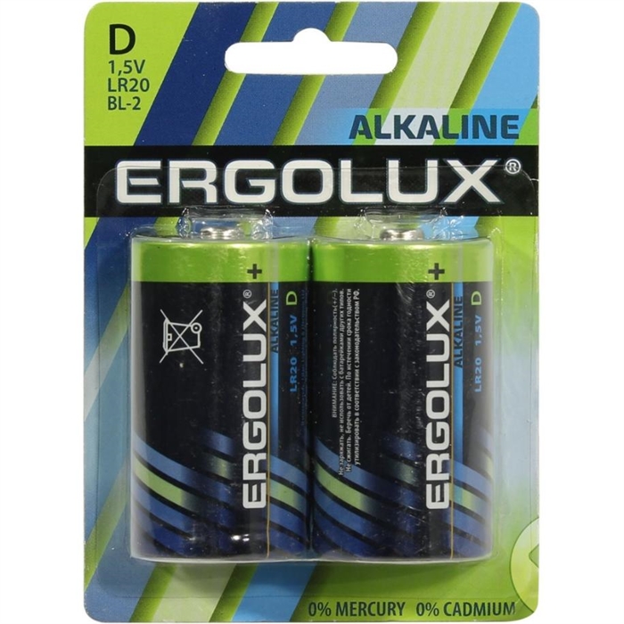 (1036420) Ergolux LR20 Alkaline BL-2 (LR20 BL-2, батарейка,1.5В) (2 шт. в уп-ке) - фото 46996