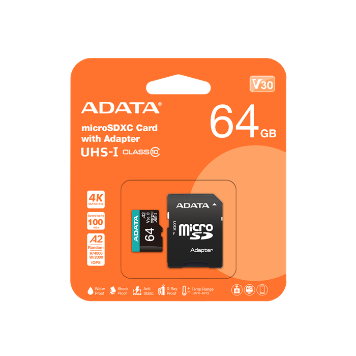 (1037466) Флеш карта microSDXC 64GB A-Data AUSDX64GUI3V30SA2-RA1 Premier Pro + adapter - фото 47548
