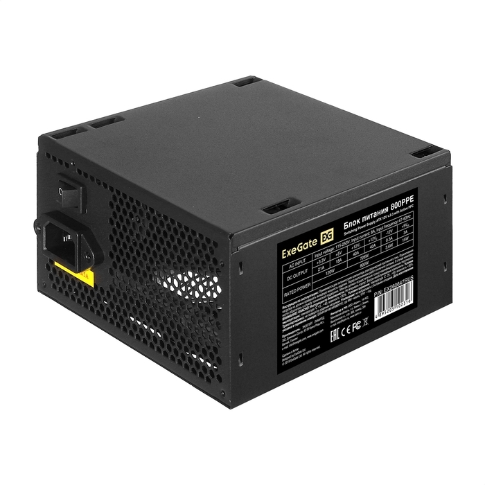 (1038194) Exegate EX260647RUS Блок питания 800W Exegate 800PPE, ATX, black, APFC, 12cm, 24p+(4+4)p, PCI-E, 3*IDE, 5*SATA, FDD OEM - фото 48022