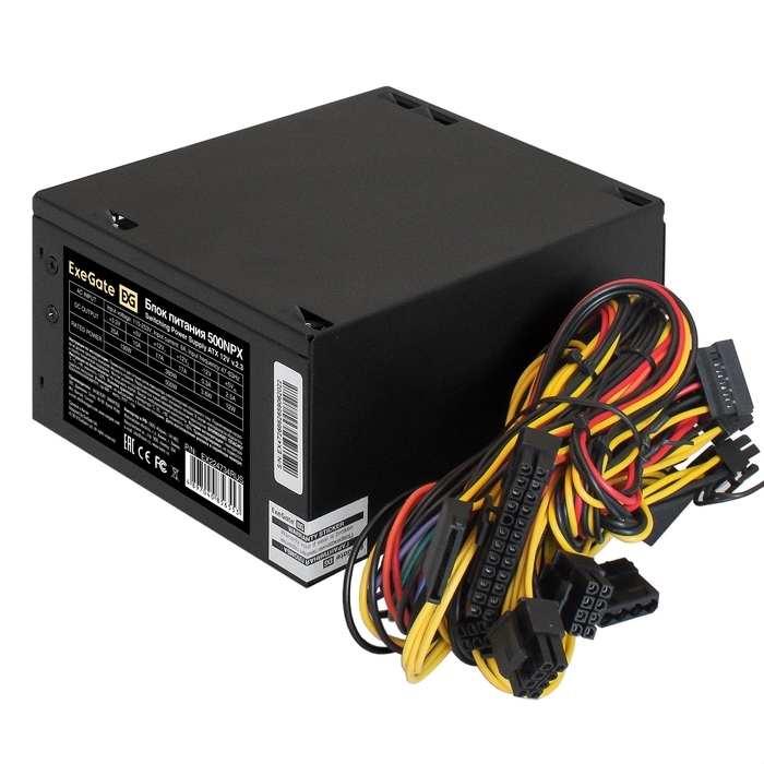 (1038192) Exegate EX224734RUS / 251771  Блок питания 500W ATX-500NPX OEM, black,12cm fan, 24+4pin, 6pin PCI-E, 3*SATA - фото 48042