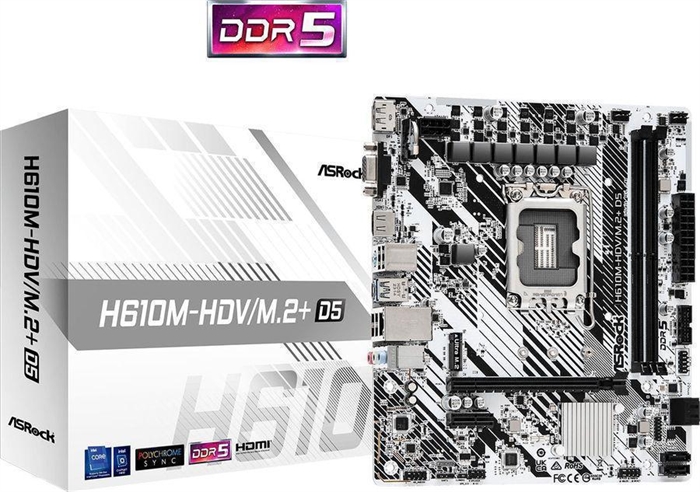 (1038211) Материнская плата Asrock H610M-HDV/M.2+ D5 Soc-1700 Intel H610 2xDDR5 mATX AC`97 8ch(7.1) GbLAN+VGA+ - фото 48136