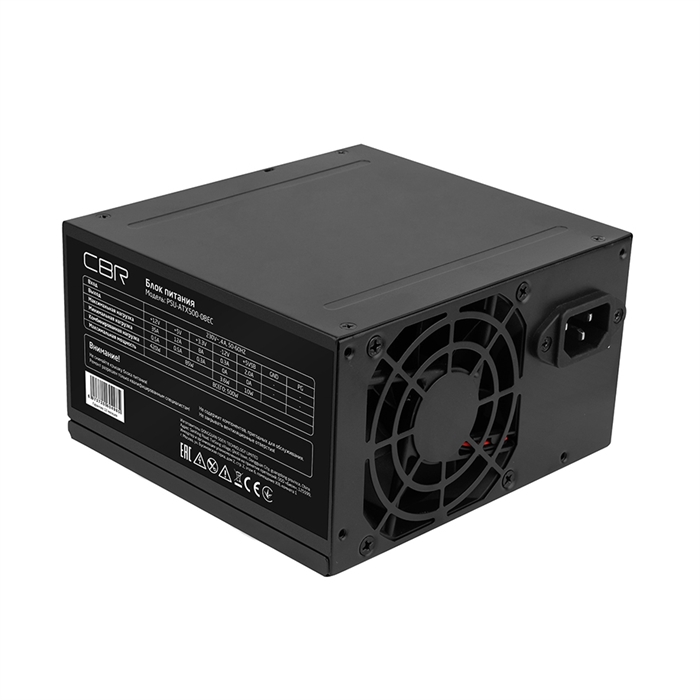 (1039011) Блок питания CBR ATX 500W, 8cm fan, 20+4pin/1*4pin/1*IDE/2*SATA, кабель питания 1.2м, черный [PSU-ATX500-08EC] OEM - фото 48569