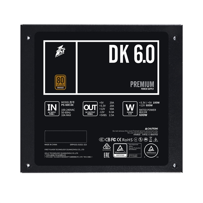 (1039070) 1STPLAYER Блок питания DK PREMIUM 600W / ATX 2.4, APFC, 80 PLUS BRONZE, 120mm fan / PS-600AX - фото 48680