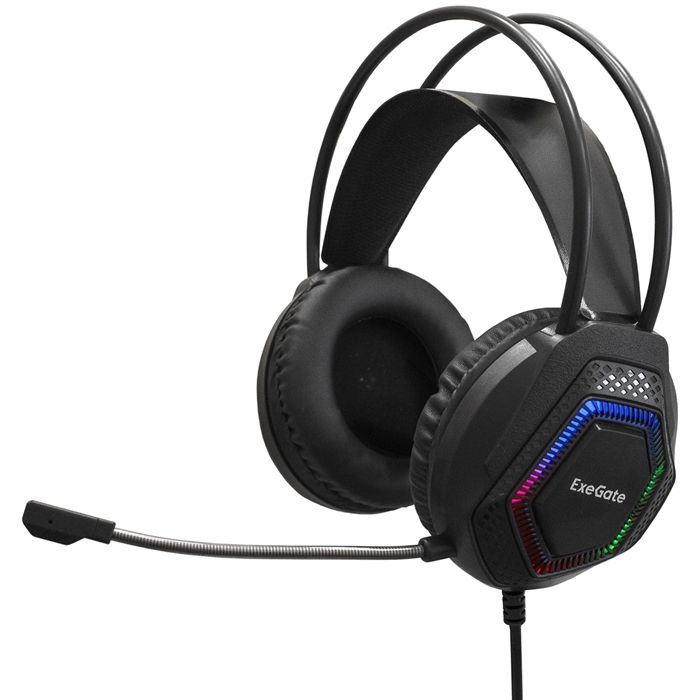 (1039157) ExeGate Cosmos HS-704GL (объемный звук 7.1, длина кабеля 2.5м, динамик 50мм, 20-20000Гц, RGB подсветка, USB интерфейс, регулировка громкости, Color Box) EX289747RUS - фото 48975