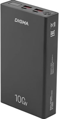 (1039890) Мобильный аккумулятор Digma DGPD100WA 20000mAh QC3.0/PD3.0 100W 5A 2xUSB-A/2xUSB-C черный (DGPD20A10 DGPD20A100ABK DGPD20A100ABK - фото 49522