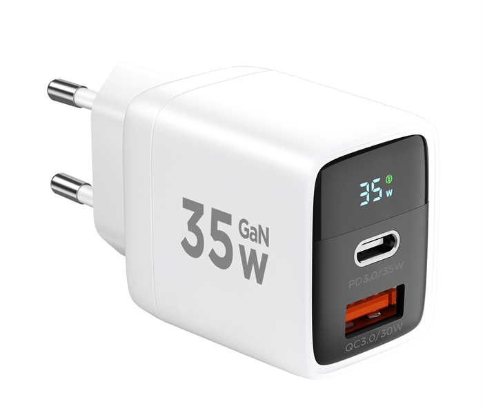 (1040153) Зарядное устройство с дисплеем Cablexpert 35Вт GaN, QC4.0/PD3.0, 1хUSB, 1хType-C, белый, коробка MP3A-PC-52 - фото 49937
