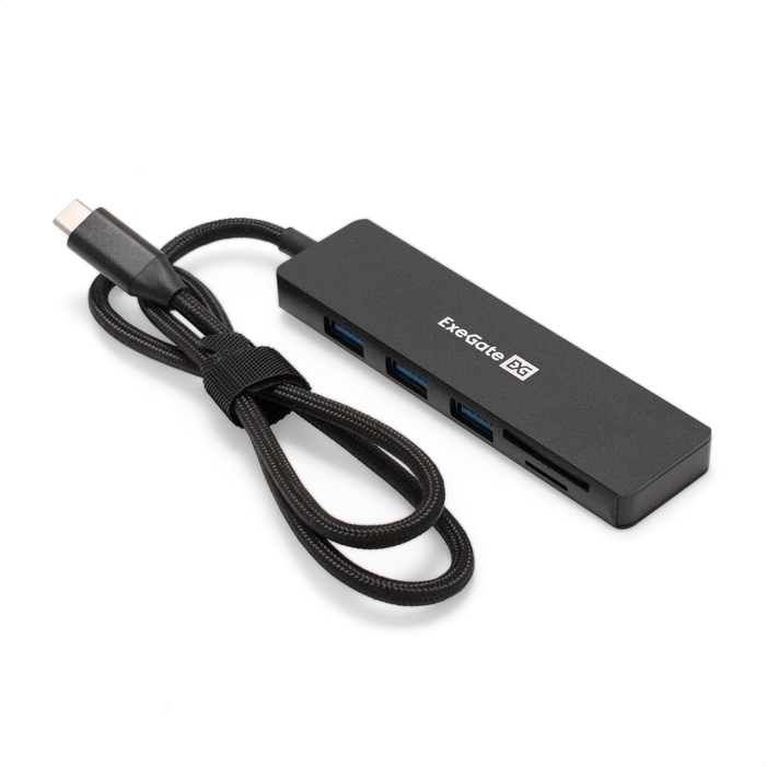 (1040415) Док-станция 4-в-1 ExeGate DUB-2213C/CR (кабель-адаптер USB Type-C --> 2xUSB2.0+ 1xUSB3.0+Card Reader, Plug&Play, корпус алюминиевый, черный) EX297632RUS - фото 50091