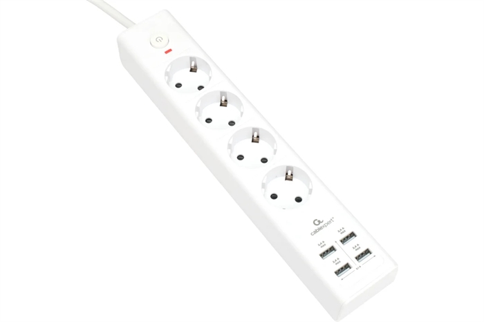 1042505 Сетевой фильтр Cablexpert Exnovo 4р, 16А, 4хUSB, 3.4A, 2м, ур.защиты 4+, белый, коробка EXN-4-U4-W-2 - фото 51391