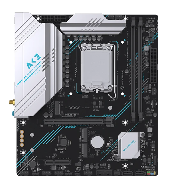 (1042866) MAXSUN MS-B760M GAMING WIFI ACE 2 (Socket 1700, mATX, 2*DDR5, DP/2*HDMI, 2*SATA3, 3*M.2, 1xPCI-E x16 /1xPCI-E x4, 1*Type-C, 2*USB 2.0,  2*USB 3.2 , LAN 1*2.5G, Wi-Fi 6, ARGB,  RTL) MS-B760M GAMING WIFI ACE 2 - фото 51925