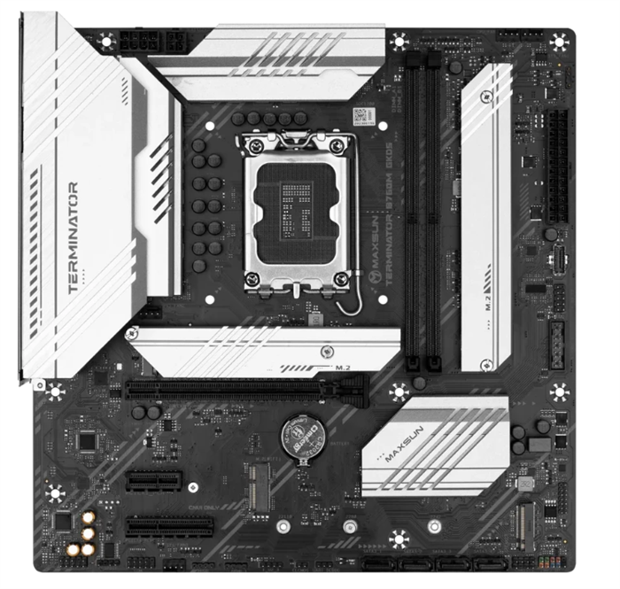 (1042865) MAXSUN MS-Terminator B760M GKD5 ICE (Socket 1700, mATX, 2*DDR5(96Gb), DP/HDMI, 3*SATA3, 4*M.2, 1*PCIEx16/1*PCIEx4, 6*USB2.0, 2*USB 3.2, LAN 1*2.5G, ARGB, white, RTL) MS-Terminator B760M GKD5 ICE - фото 51926