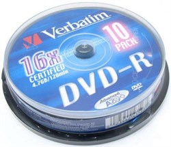(1002518) Диск DVD-R Verbatim 4.7Gb 16x Cake Box (10шт) 43523