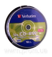 (20940) CD-RW Verbatim 700Mb 10x 80мин silver 10шт Cake box . - фото 9666